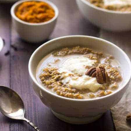 Pumpkin Breakfast Quinoa with Maple Whipped Ricotta - So creamy, delicious and healthy, this is your new favorite #breakfast EVER. | Foodfaithfitness.com | #quinoa #pumpkin #recipe