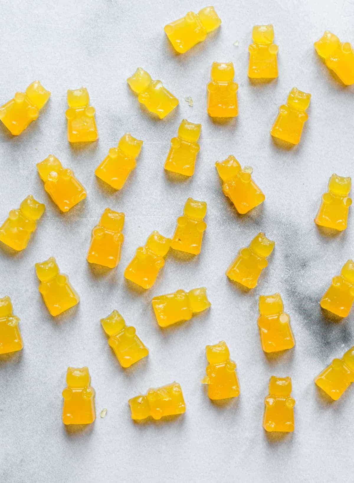 scattered healthy gummies on a table