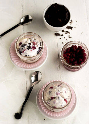 Pomegranate and Dark Chocolate Chunk Ice Cream {Lower Fat + Gluten Free} - Food Faith Fitness