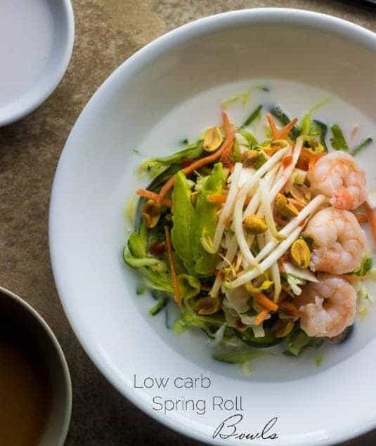Spring Roll Zucchini Noodle Bowls - All the taste of a spring roll without the messy rolling! - Food Faith Fitness | #glutenfree #easy #healthy #shrimp #recipe