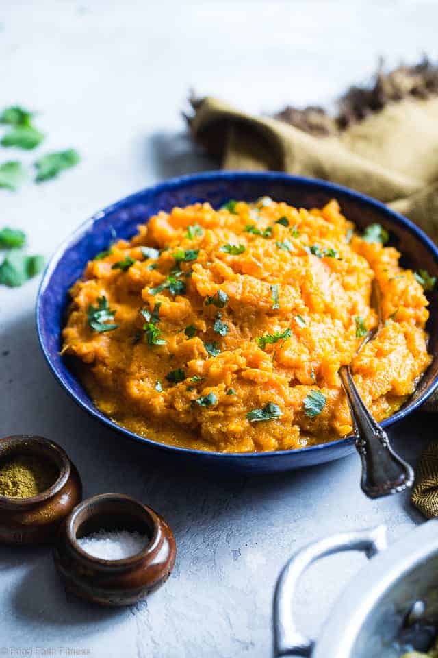Curried Savory Vegan Healthy Mashed Sweet Potatoes