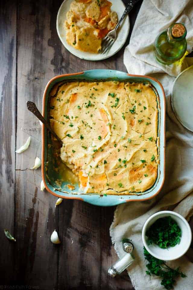 Cauliflower Alfredo Vegan Scalloped Sweet Potatoes