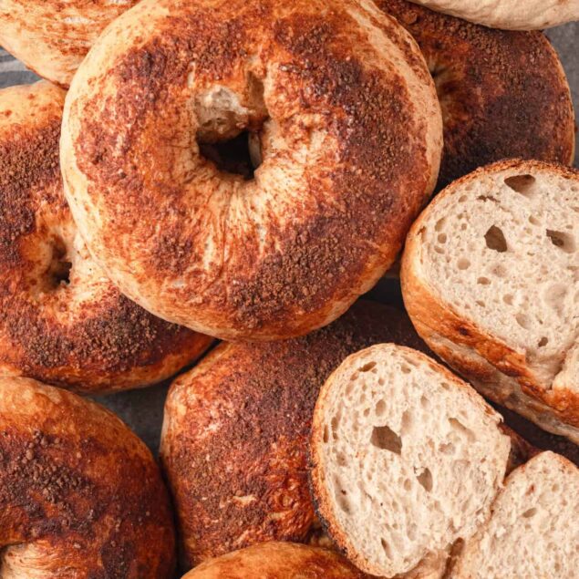 Golden brown bagels with a crispy crust and soft interior, perfect for healthy breakfast options.