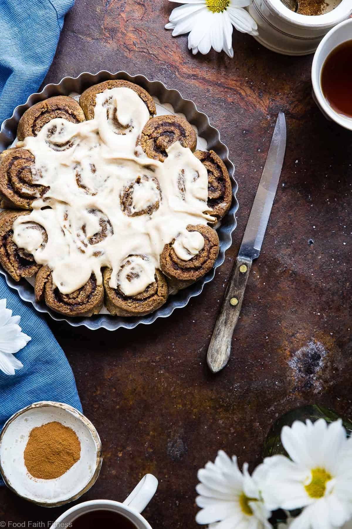 The Best Paleo Cinnamon Rolls - These gluten free cinnamon rolls are a simple, wholesome remake of the classic baked good that you can't even tell is healthy, and gluten/dairy free! SO soft, fluffy and YUMMY! | #Foodfaithfitness | #Paleo #Glutenfree #Healthy #Dairyfree #Cinnamonrolls
