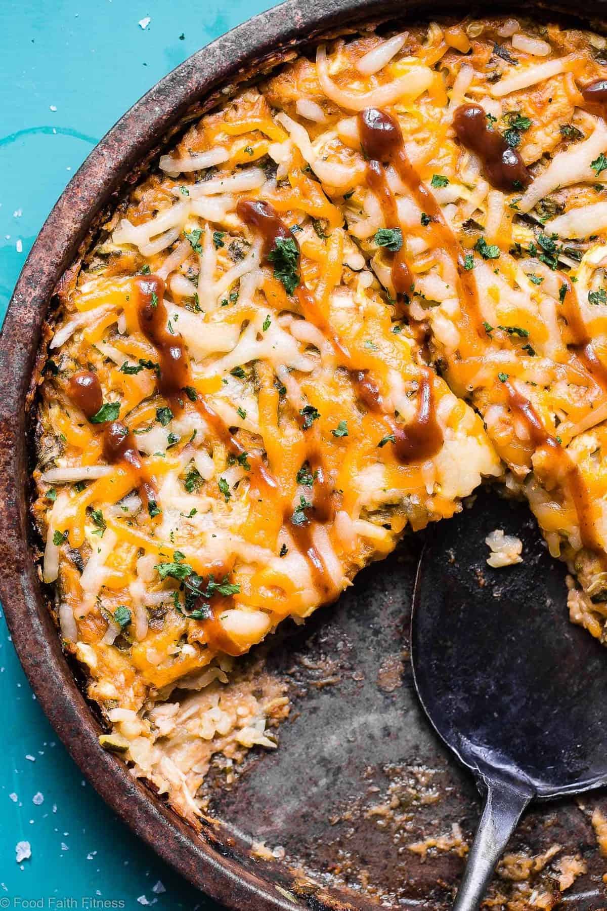 Keto BBQ Chicken Zucchini Noodle Casserole - This 6 ingredient casserole is an ULTRA delicious weeknight dinner that is under 300 calories, protein packed and will please even picky eaters! Gluten free & low carb too! | #Foodfaithfitness | #Keto #Lowcarb #Glutenfree #Sugarfree #Healthy