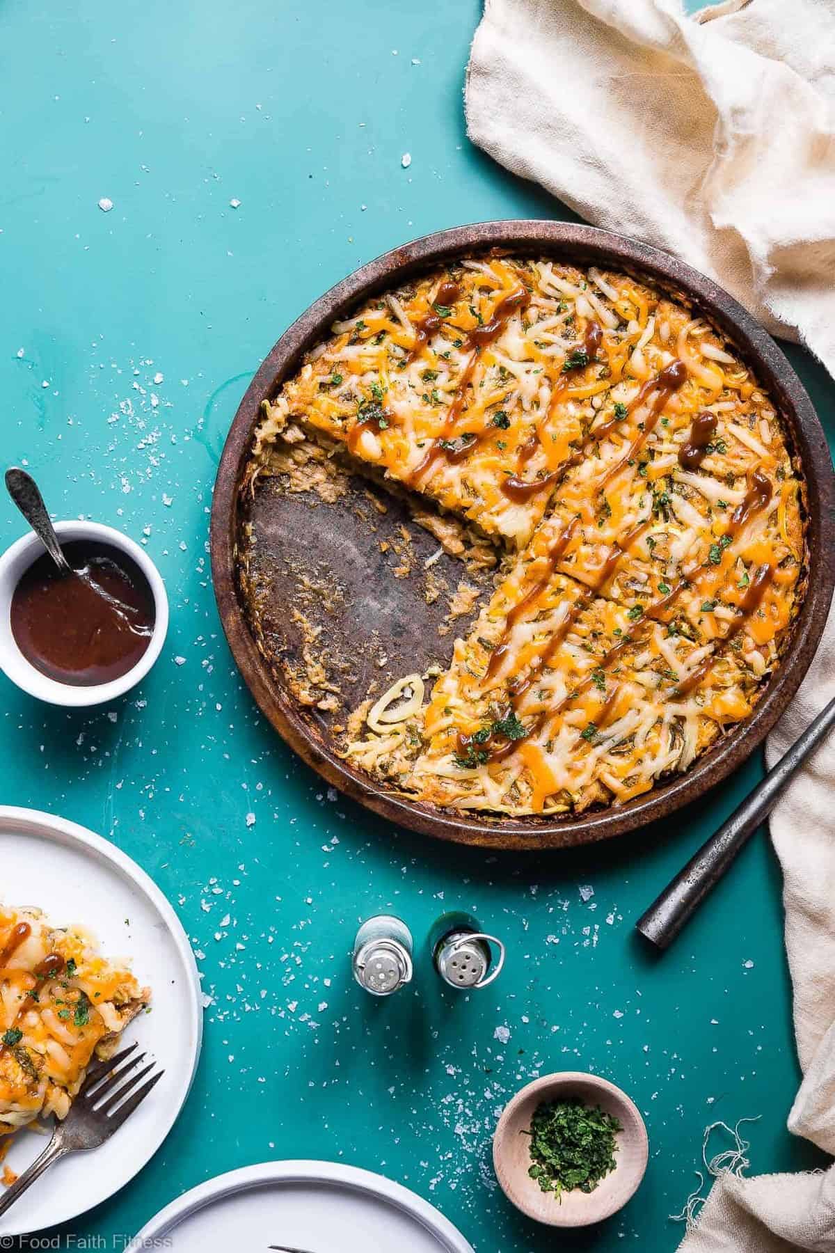 Keto BBQ Chicken Zucchini Noodle Casserole - This 6 ingredient casserole is an ULTRA delicious weeknight dinner that is under 300 calories, protein packed and will please even picky eaters! Gluten free & low carb too! | #Foodfaithfitness | #Keto #Lowcarb #Glutenfree #Sugarfree #Healthy