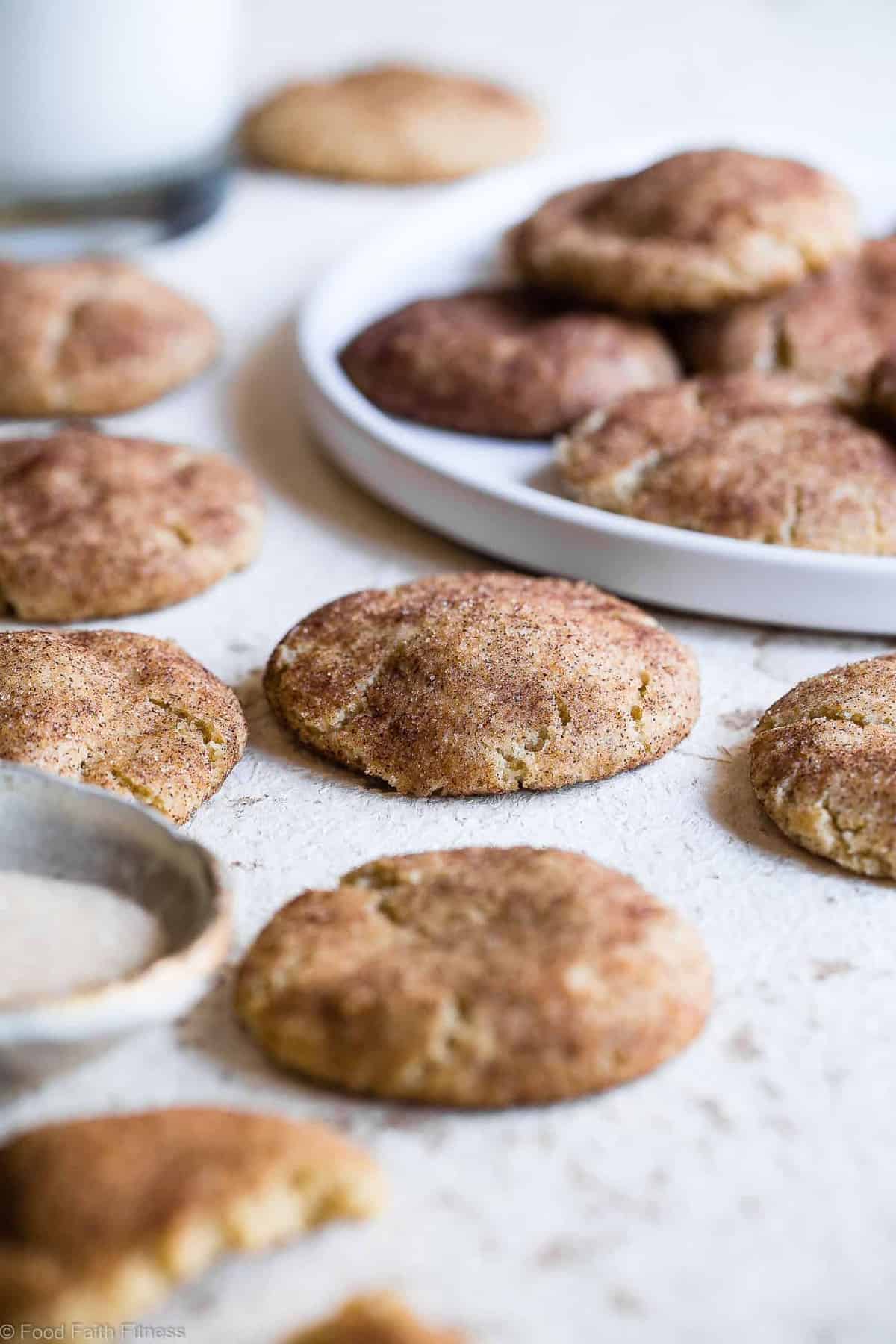 Gluten Free Dairy Free Snickerdoodles - These EASY, egg, dairy and gluten free snickerdoodles are perfectly soft, chewy and spicy-sweet! Made from simple, pantry-essential ingredients and SO tasty! | Foodfaithfitness | #Glutenfree #Vegan #Healthy #Dairyfree #Eggfree