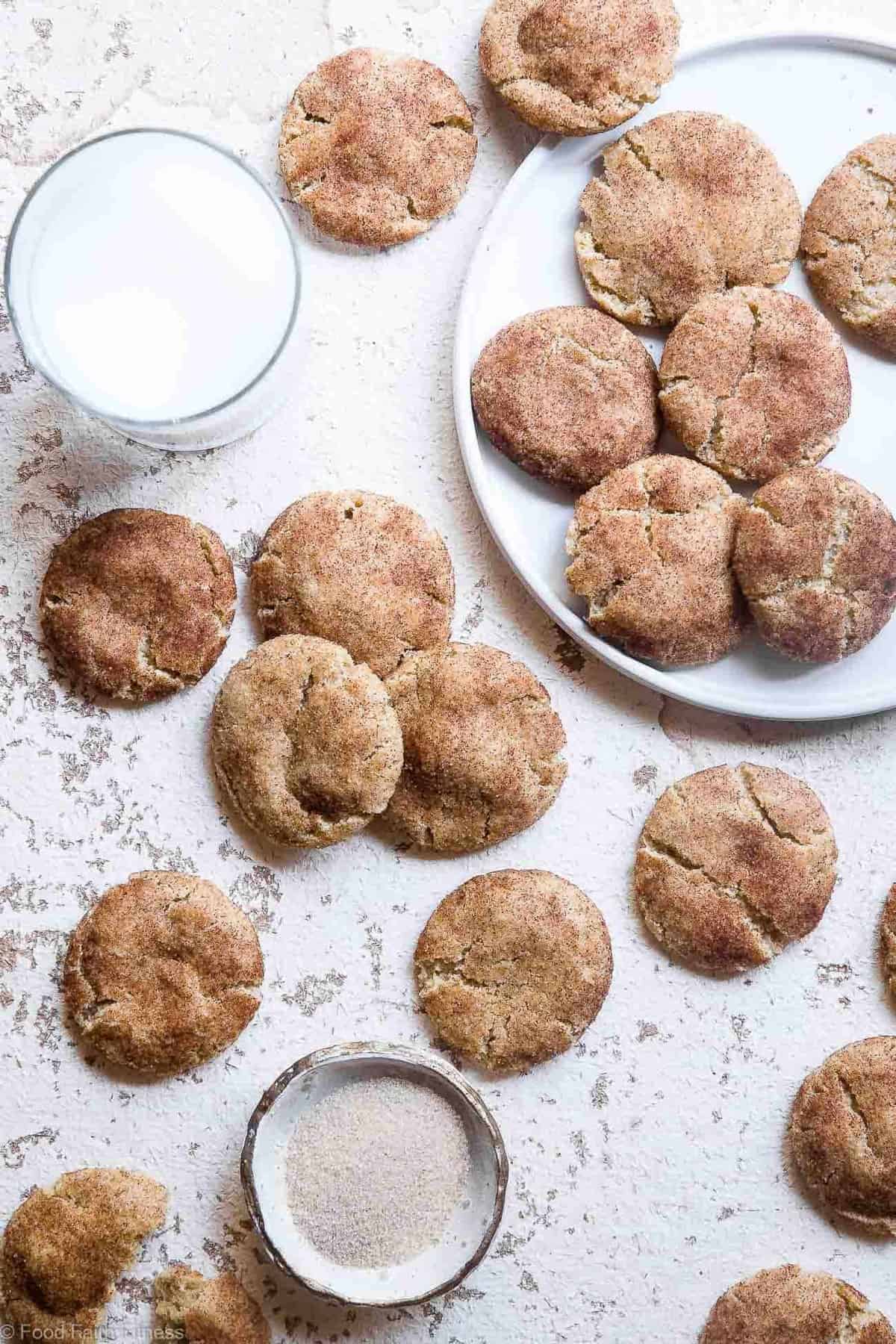 Vegan Gluten Free Snickerdoodles - These EASY, egg, dairy and gluten free healthy snickerdoodles recipe is perfectly soft, chewy and spicy-sweet! Made from simple, pantry-essential ingredients and SO tasty! | Foodfaithfitness | #Glutenfree #Vegan #Healthy #Dairyfree #Eggfree