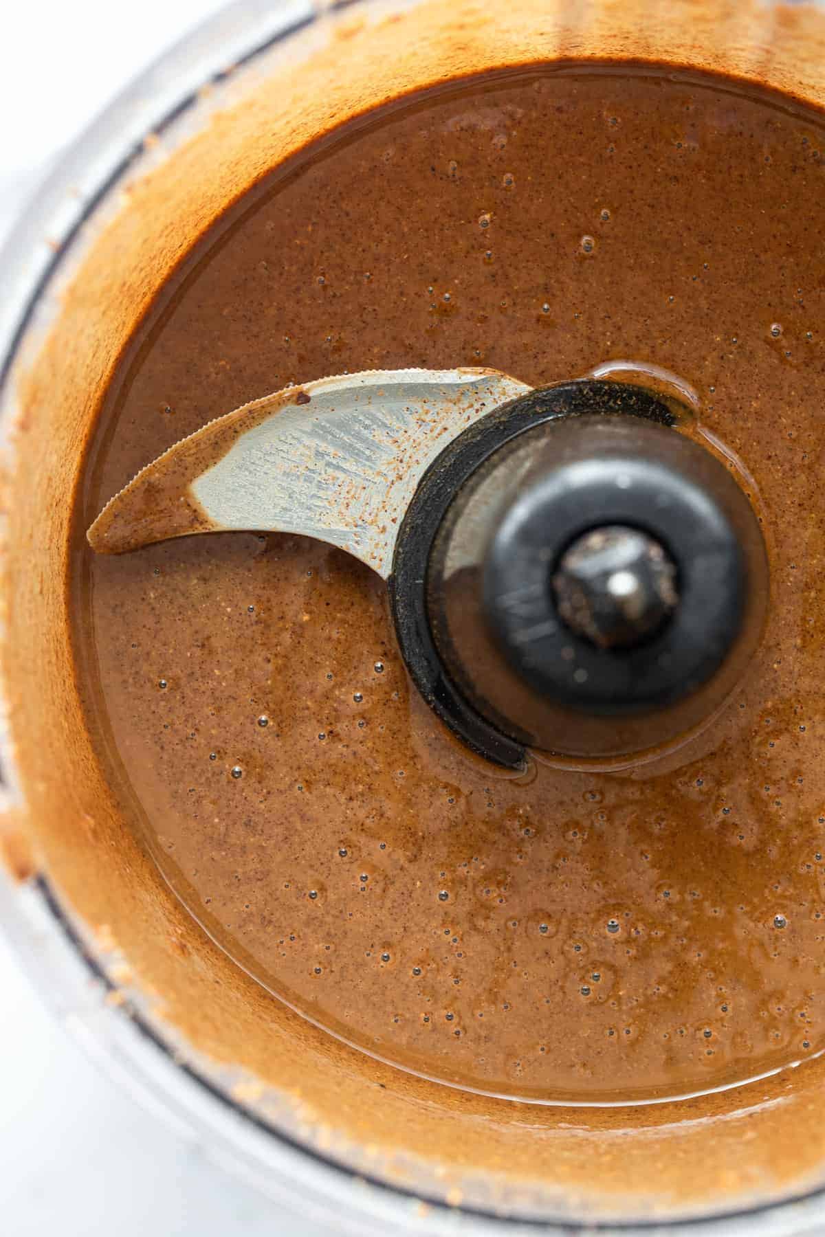 homemade pecan butter in a food processor