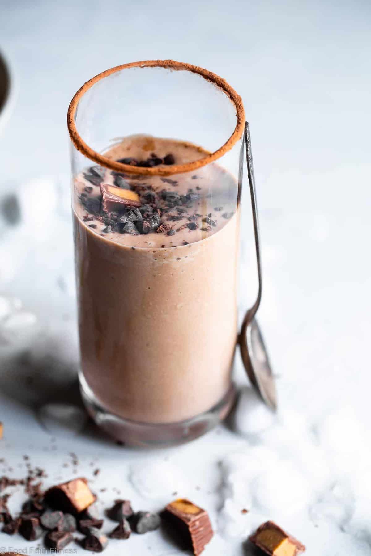 keto smoothie in a glass with a chocolate rim