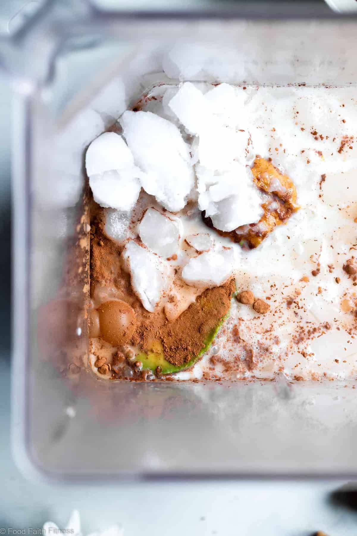 keto smoothie ingredients being blended in a blender