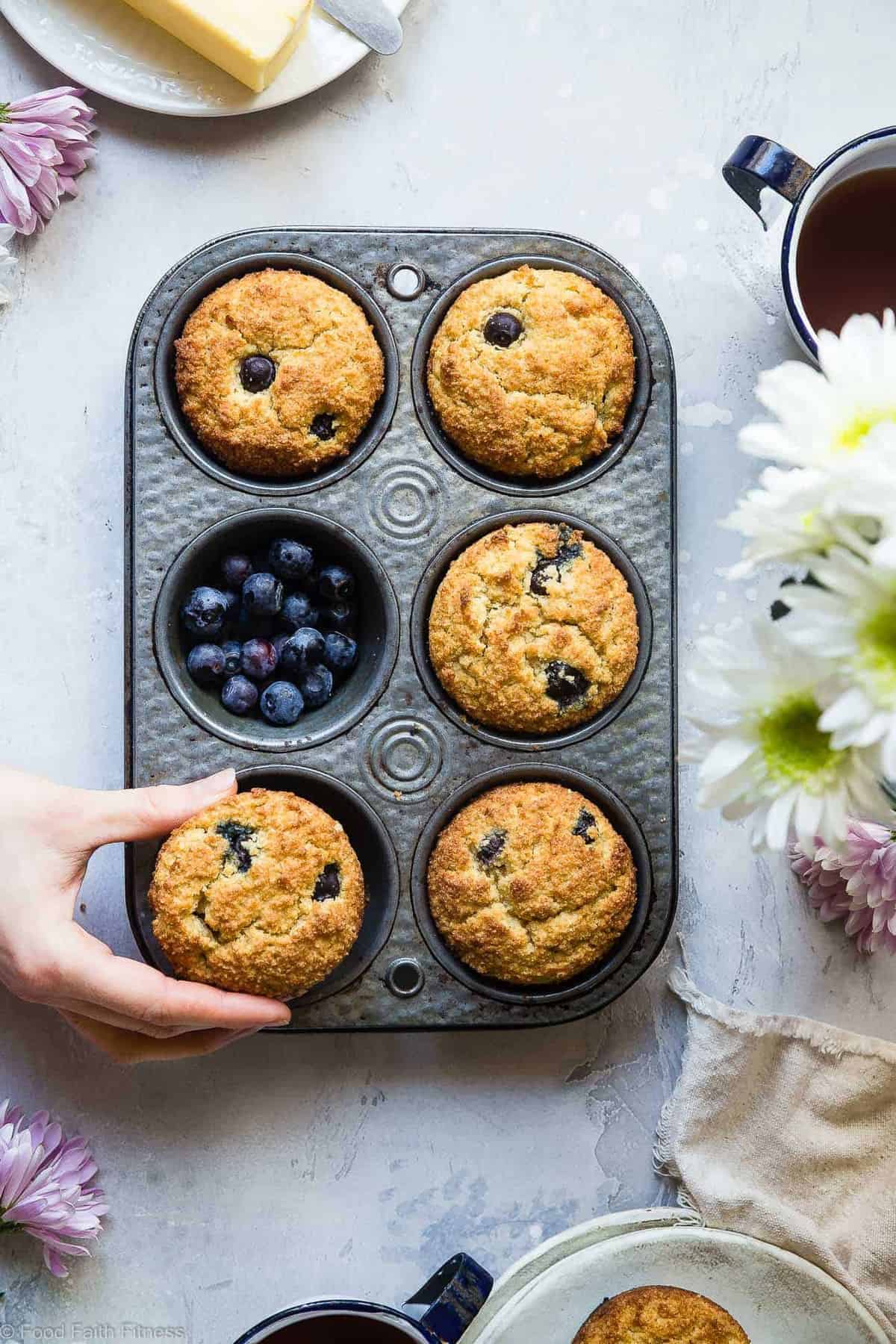 Keto Muffins in baking tin with blueberries