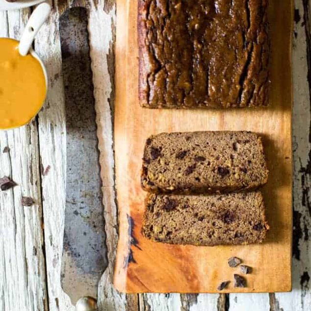 Paleo Chocolate Almond Butter Banana Bread - This easy, healthy Paleo banana bread is made extra delicious with almond butter and chocolate! It's a gluten free, portable breakfast or snack! | Foodfaithfitness.com | @FoodFaithFit