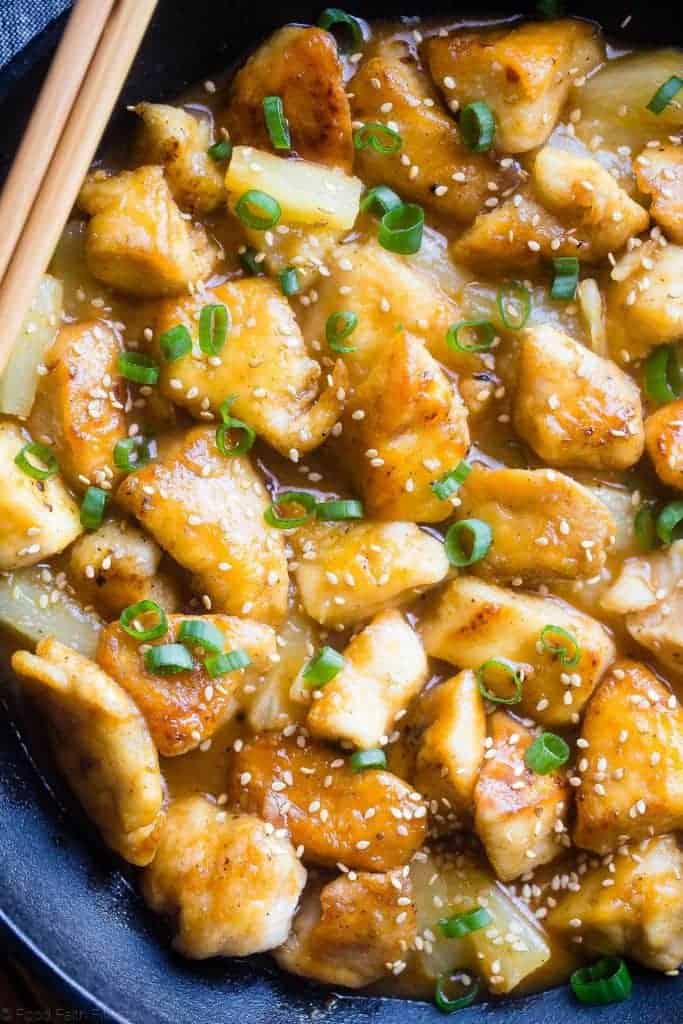 Whole30 Firecracker Pineapple Chicken - This healthy, sweet and spicy chicken is way better than takeout! A gluten free, paleo and whole30 cimpliant dinner that is always a crowd pleaser! | Foodfaithfitness.com | @FoodFaithFit