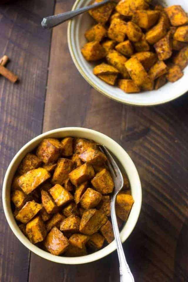 Paleo Maple Oven Roasted Sweet Potatoes in Coconut Oil