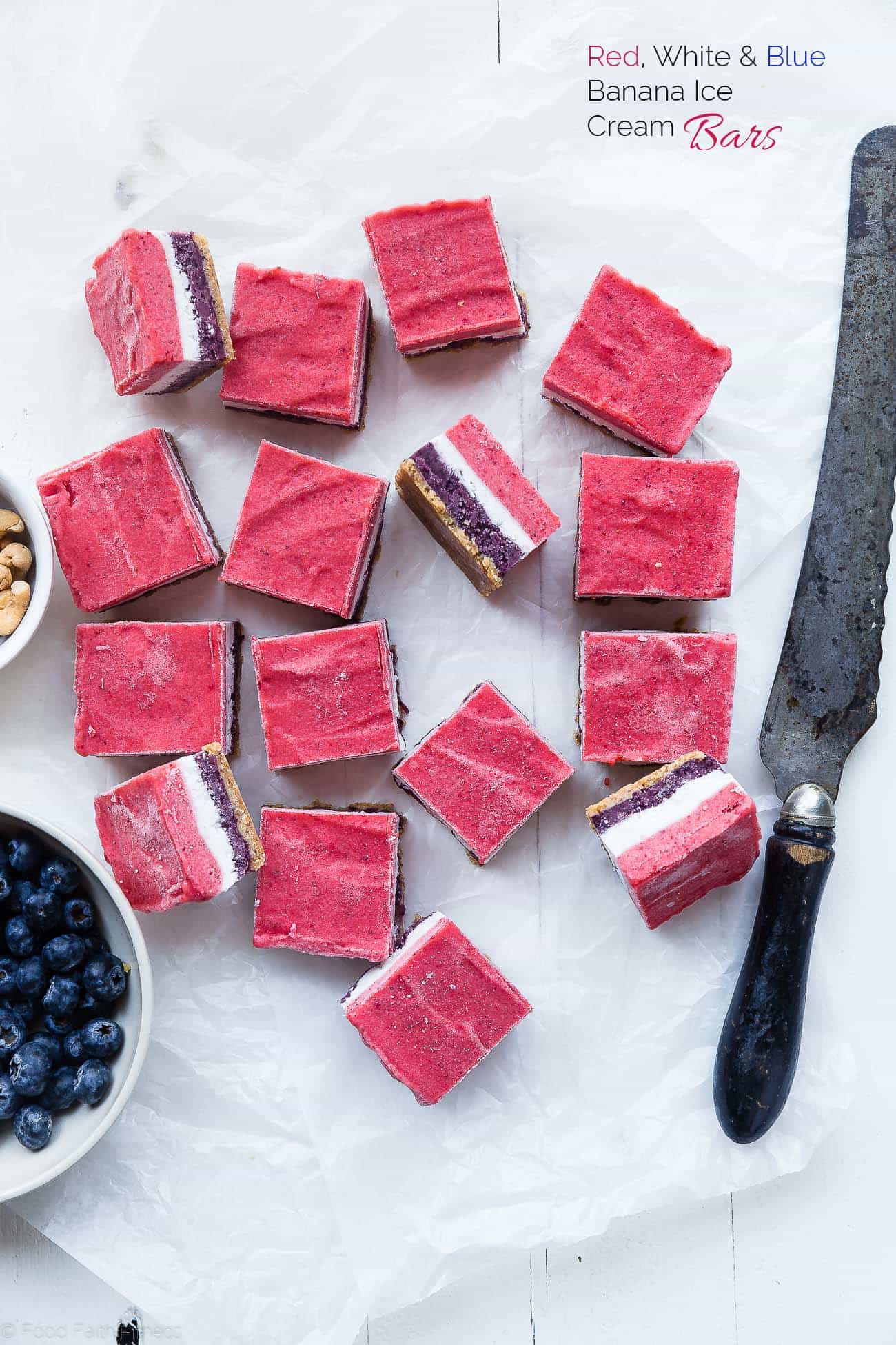 Banana ice cream bars overhead shot. Recipe at foodfaithfitness.com